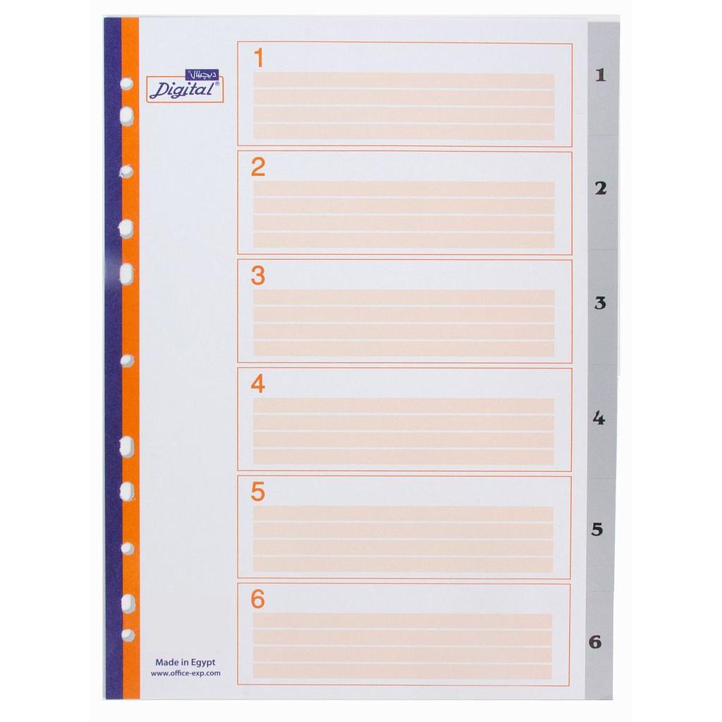 Digital Numerical File Divider - 6 Dividers - Grey