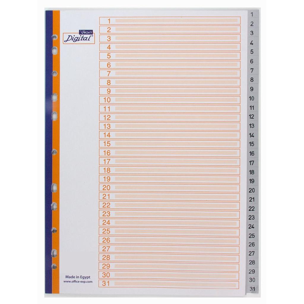 Digital Numerical File Dividers - 31 Dividers - Grey